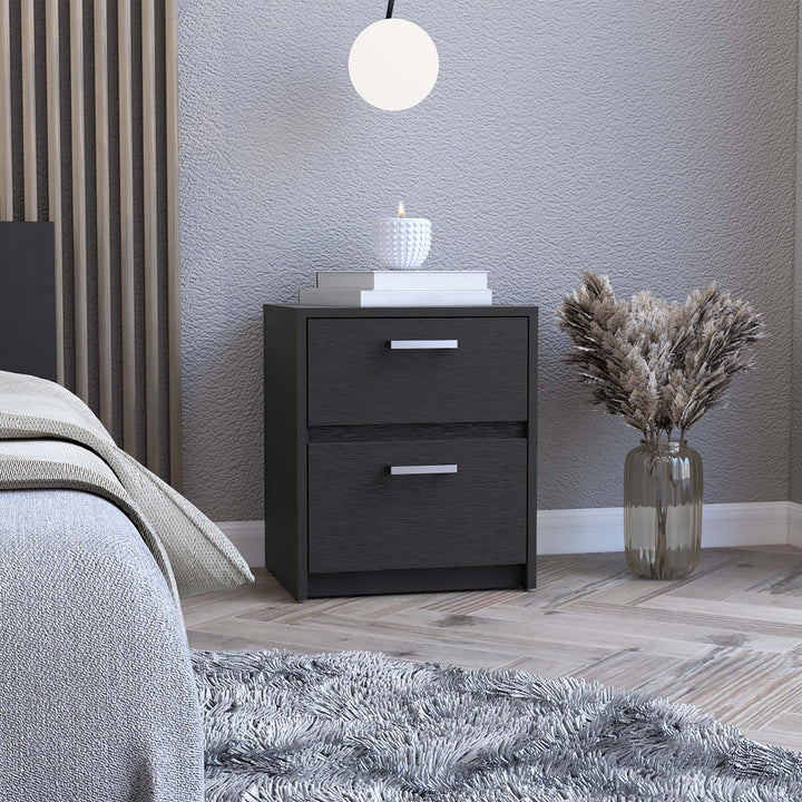 19" Black Two Drawer Nightstand Image 2