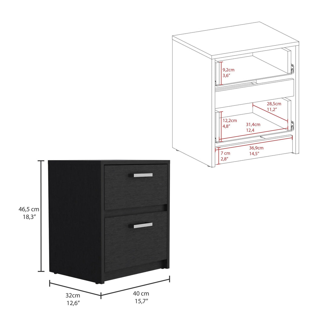 19" Black Two Drawer Nightstand Image 7