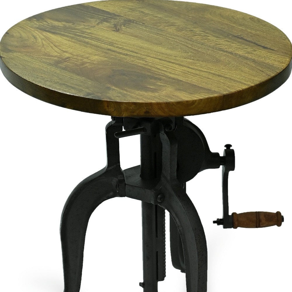 19" Industrial And Oak Solid Wood Round End Table Image 4