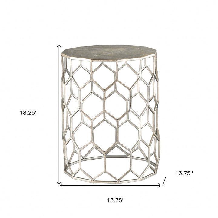 18" Antiqued Gold Honeycomb Hexagonal End Table Image 2