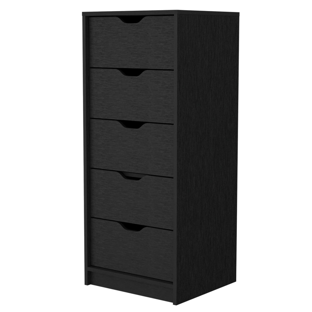 18" Black Manufactured Wood Five Drawer Narrow Dresser Image 1