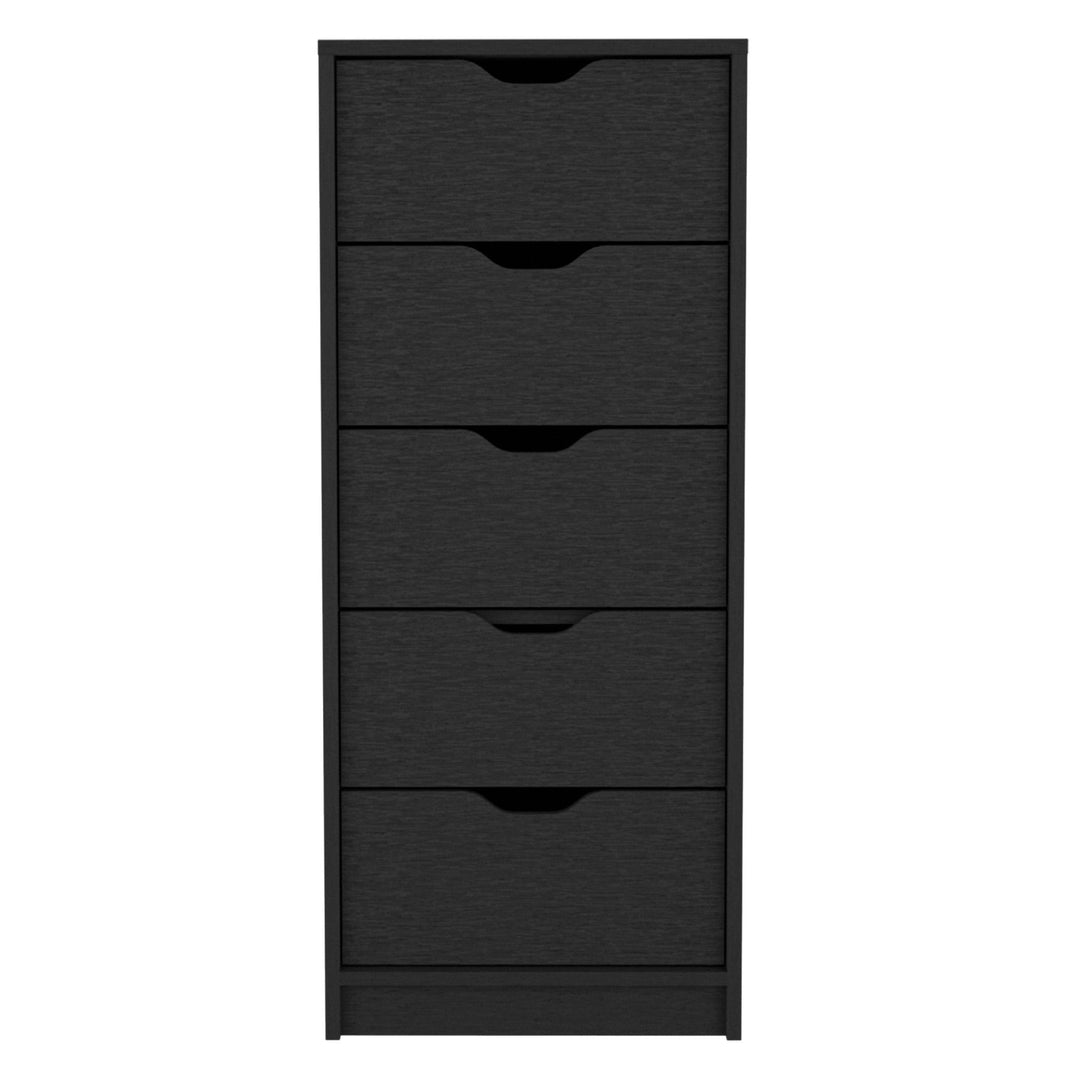 18" Black Charcoal Manufactured Wood Five Drawer Tall and Narrow Dresser Image 1