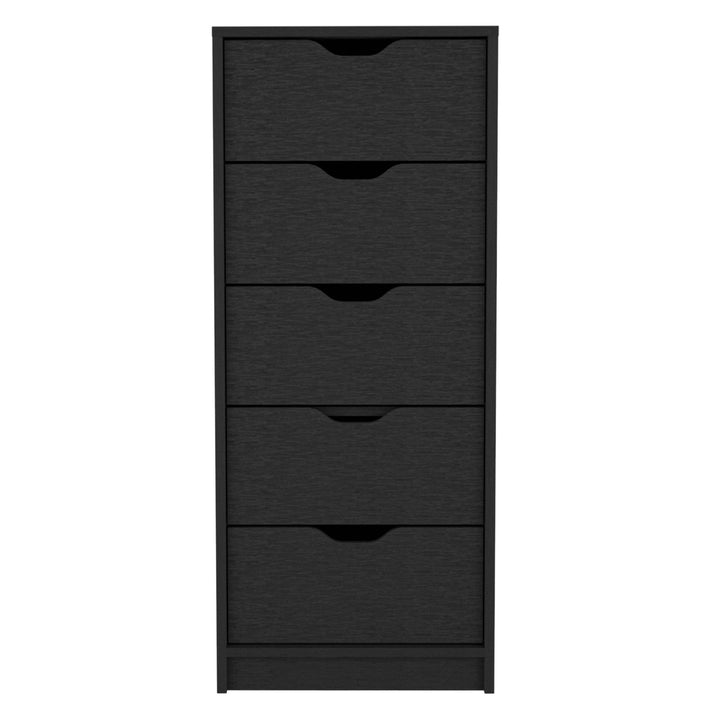 18" Black Charcoal Manufactured Wood Five Drawer Tall and Narrow Dresser Image 1