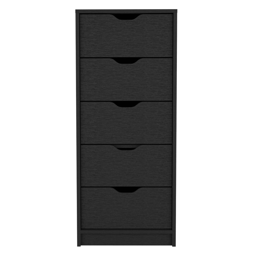 18" Black Charcoal Manufactured Wood Five Drawer Tall and Narrow Dresser Image 1