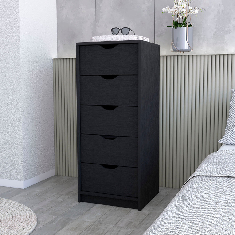 18" Black Manufactured Wood Five Drawer Narrow Dresser Image 2