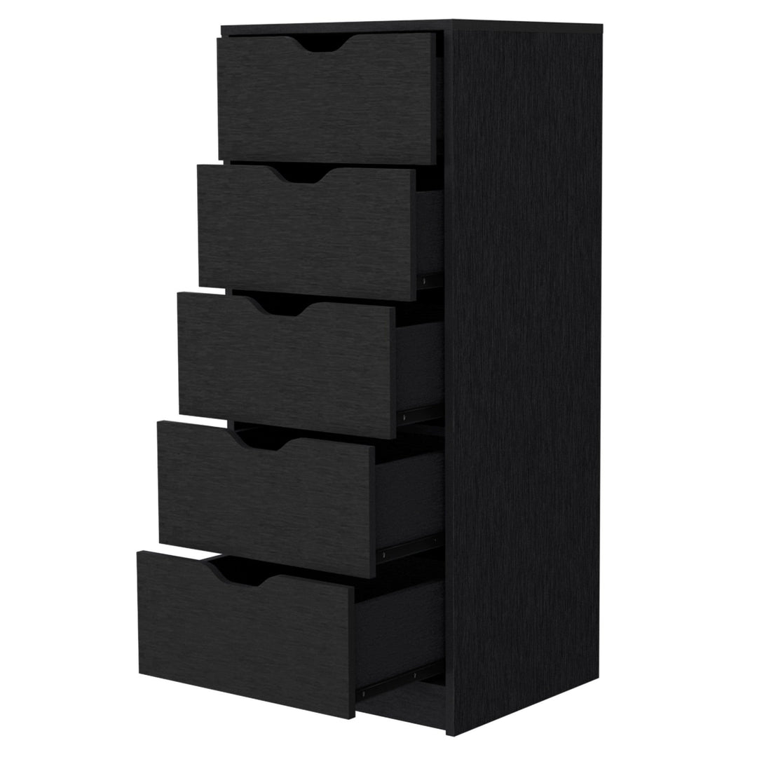 18" Black Manufactured Wood Five Drawer Narrow Dresser Image 3