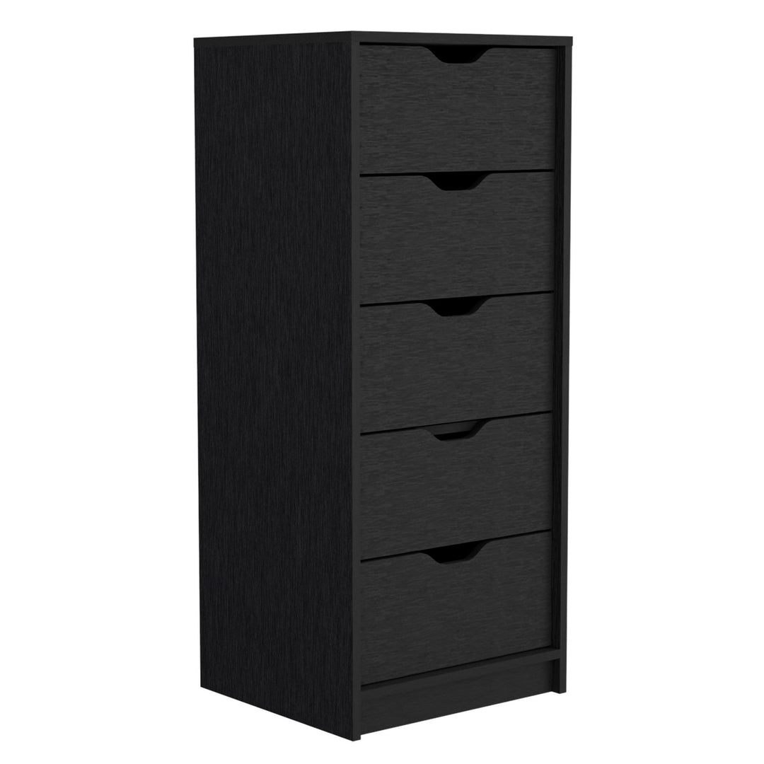 18" Black Charcoal Manufactured Wood Five Drawer Tall and Narrow Dresser Image 4