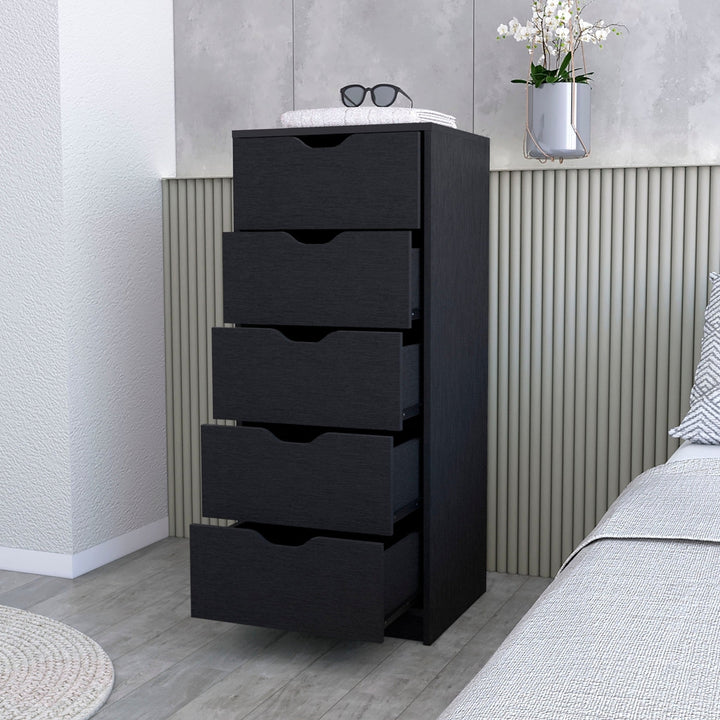 18" Black Manufactured Wood Five Drawer Narrow Dresser Image 5