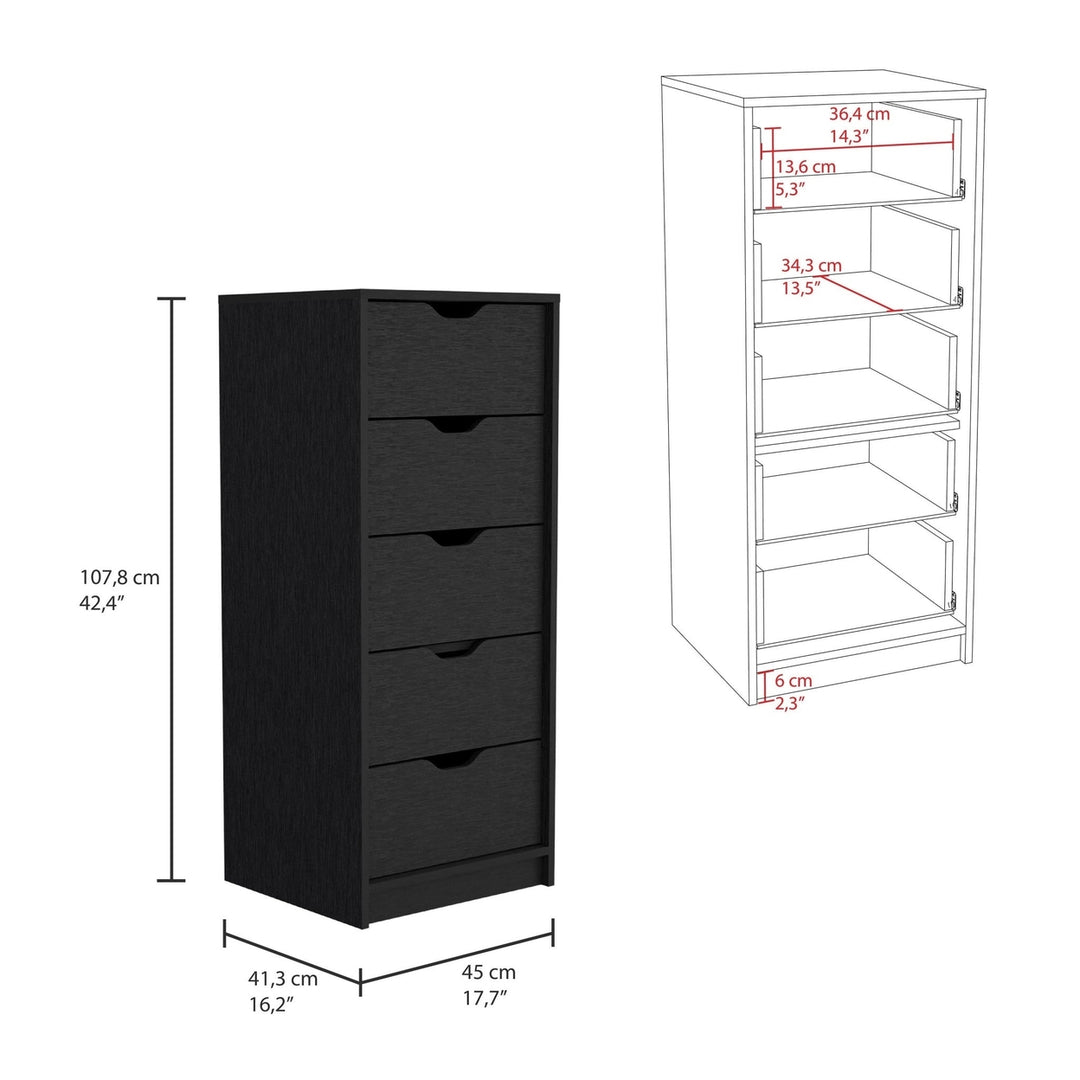 18" Black Charcoal Manufactured Wood Five Drawer Tall and Narrow Dresser Image 7