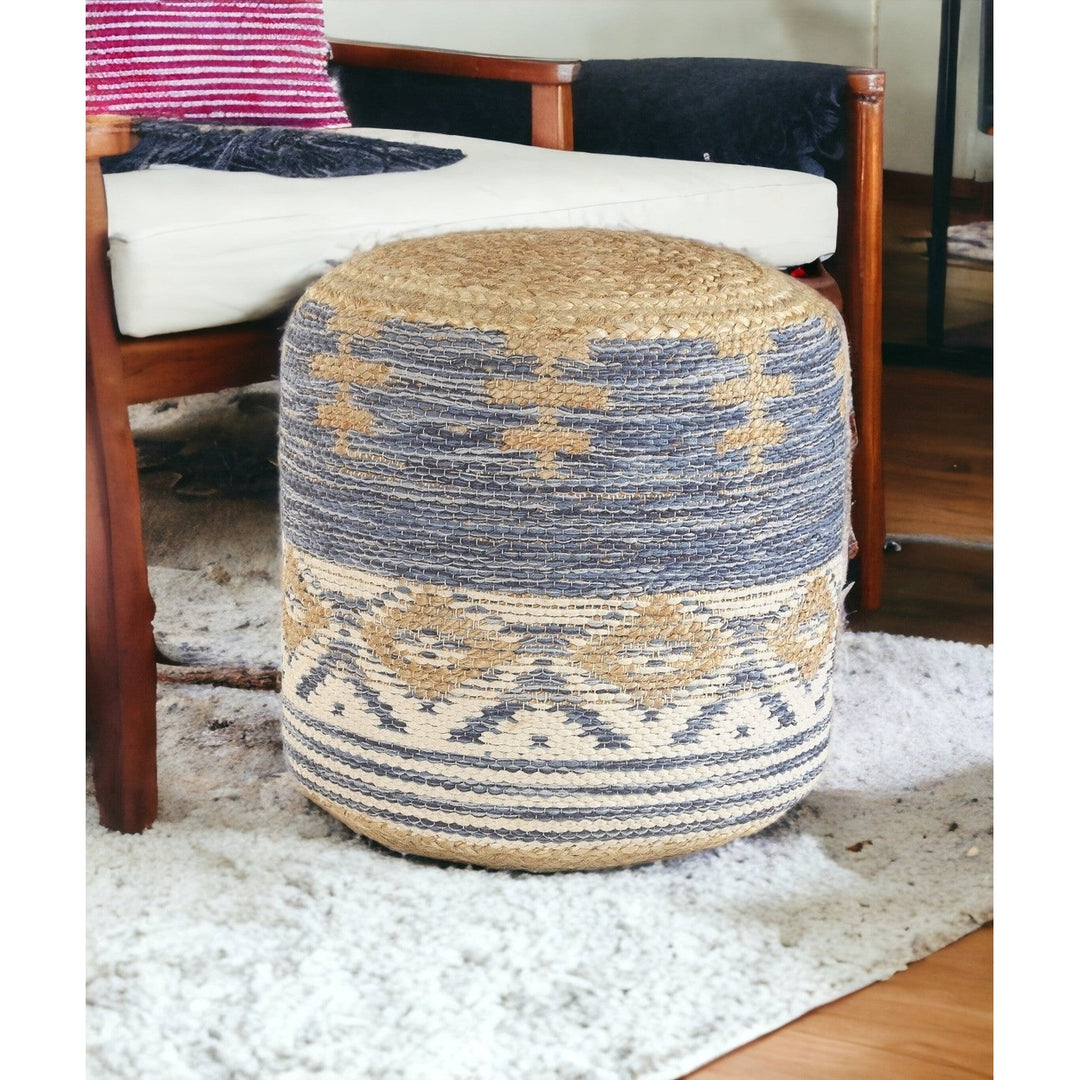 18" Blue Jute Ottoman Image 9