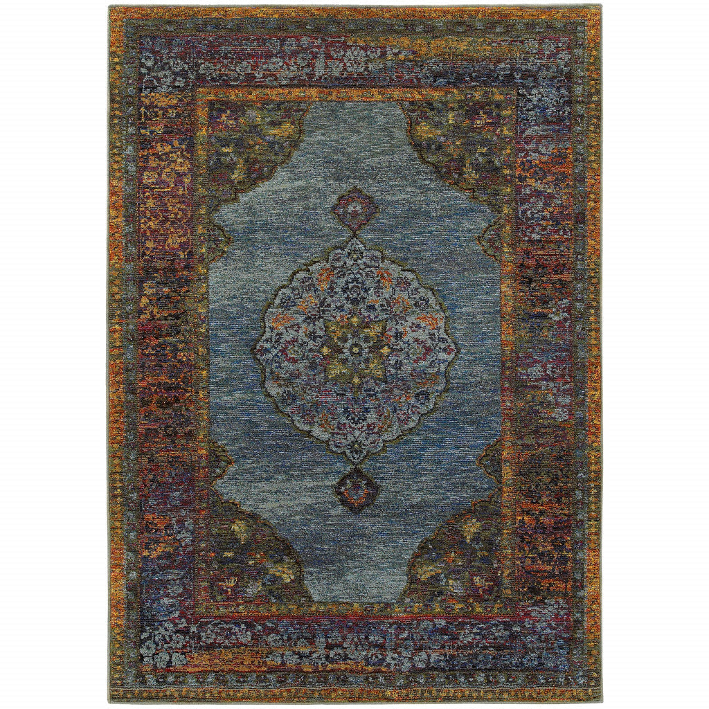 2 x 3 Blue and Beige Oriental Power Loom Area Rug Image 1