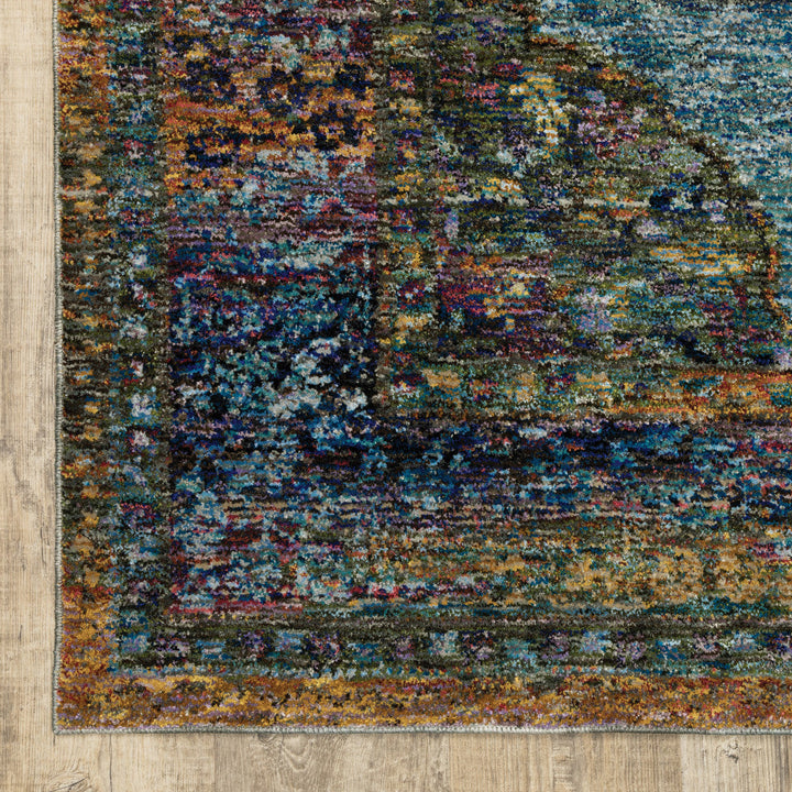 2 x 3 Blue and Beige Oriental Power Loom Area Rug Image 3