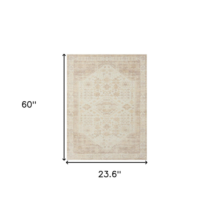 2 X 5 Beige Abstract Washable Non Skid Area Rug Image 2