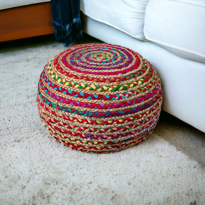 20" Blue Jute Ottoman Image 6