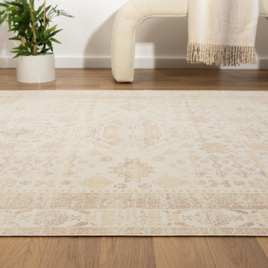 2 X 5 Beige Abstract Washable Non Skid Area Rug Image 7