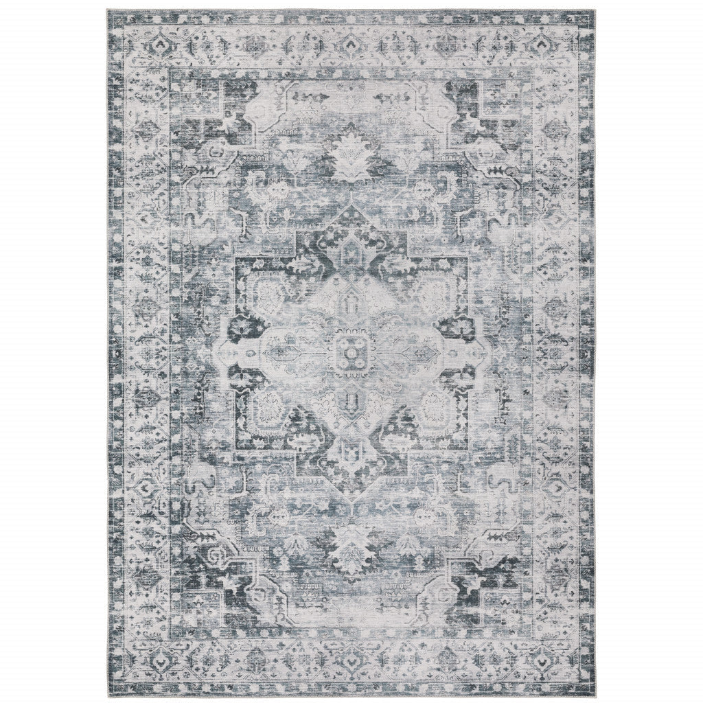 2 X 3 Gray And Ivory Oriental Printed Non Skid Area Rug Image 1