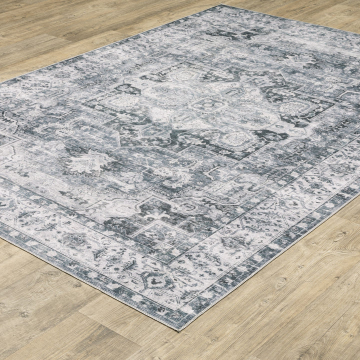 2 X 3 Gray And Ivory Oriental Printed Non Skid Area Rug Image 4