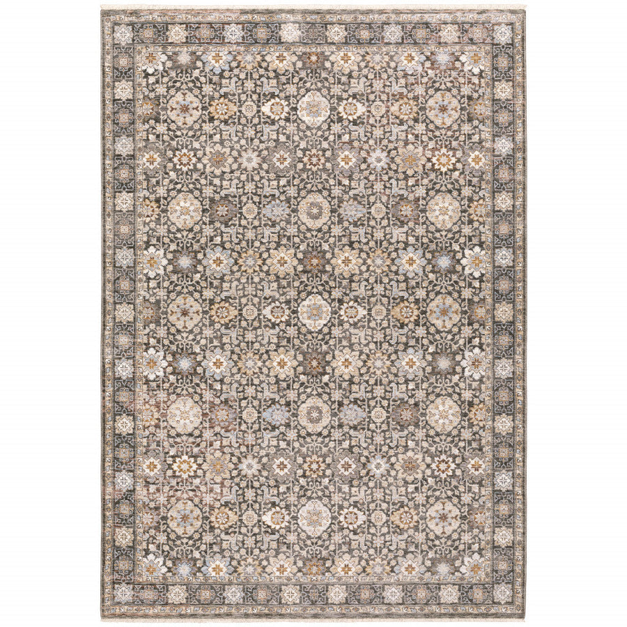 2 X 3 Grey And Ivory Oriental Power Loom Stain Resistant Area Rug With Fringe Image 1