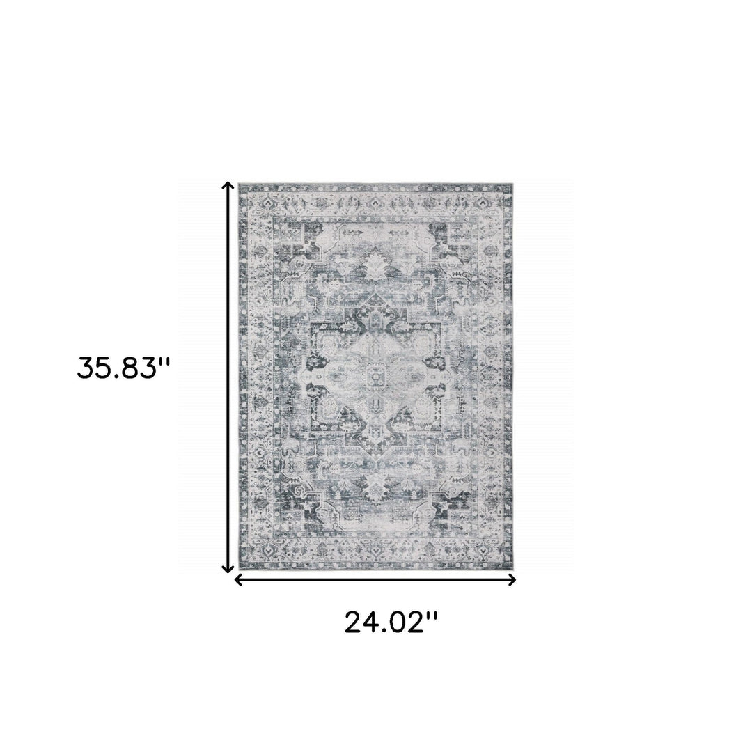 2 X 3 Gray And Ivory Oriental Printed Non Skid Area Rug Image 10