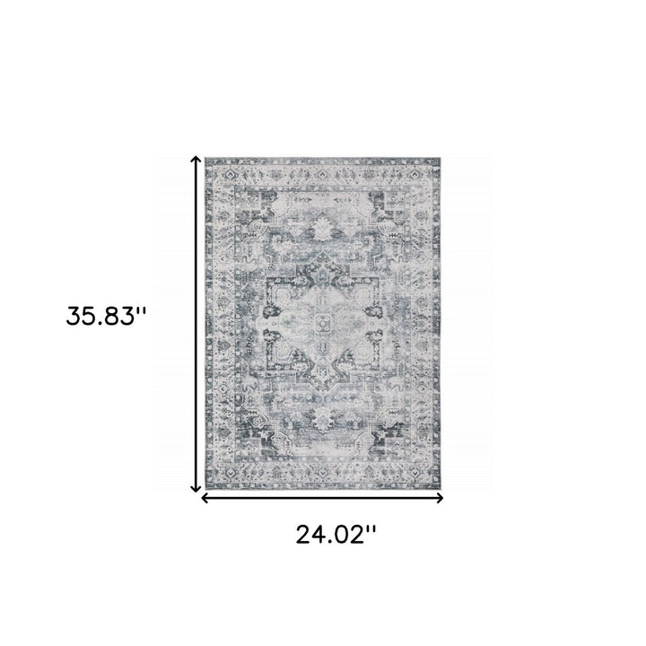 2 X 3 Gray And Ivory Oriental Printed Non Skid Area Rug Image 10