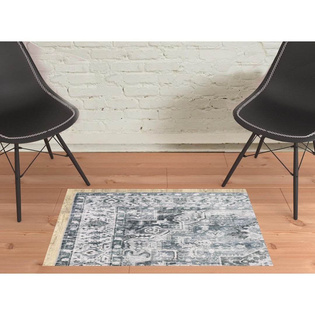 2 X 3 Gray And Ivory Oriental Printed Non Skid Area Rug Image 11