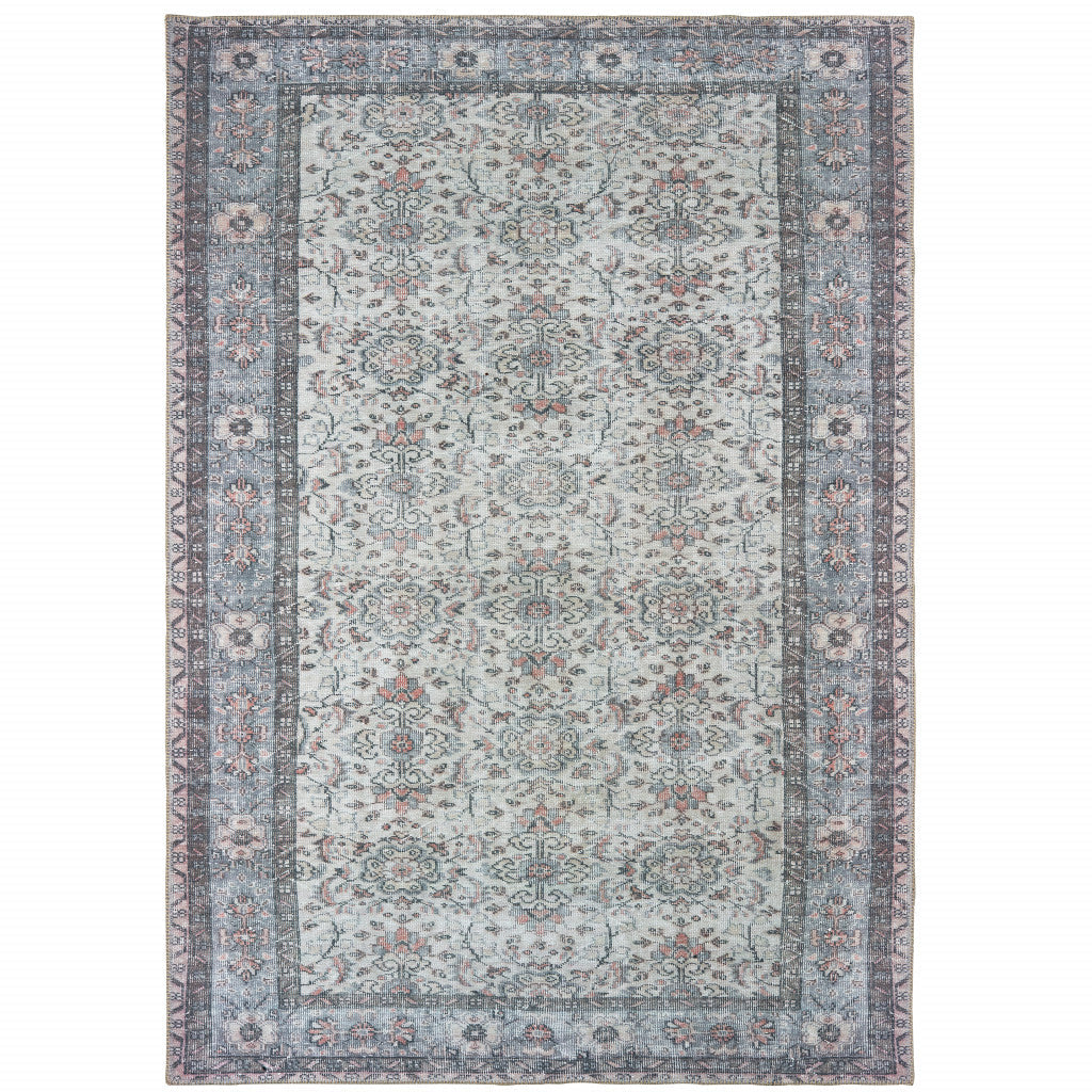 2 X 3 Ivory And Blue Oriental Power Loom Stain Resistant Area Rug Image 1