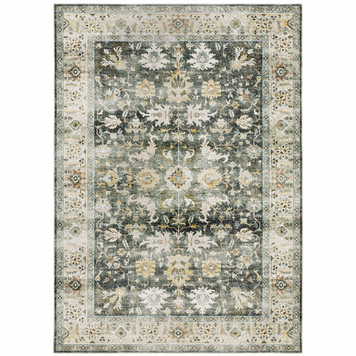 2 X 3 Grey Charcoal Gold Brown Ivory Pale Sage And Light Blue Oriental Printed Stain Resistant Non Skid Area Rug Image 1