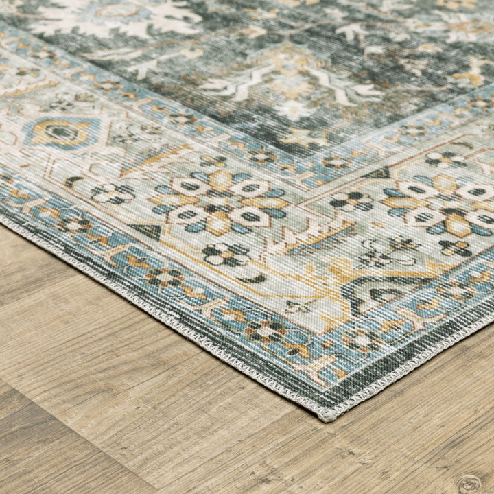 2 X 3 Grey Charcoal Gold Brown Ivory Pale Sage And Light Blue Oriental Printed Stain Resistant Non Skid Area Rug Image 2