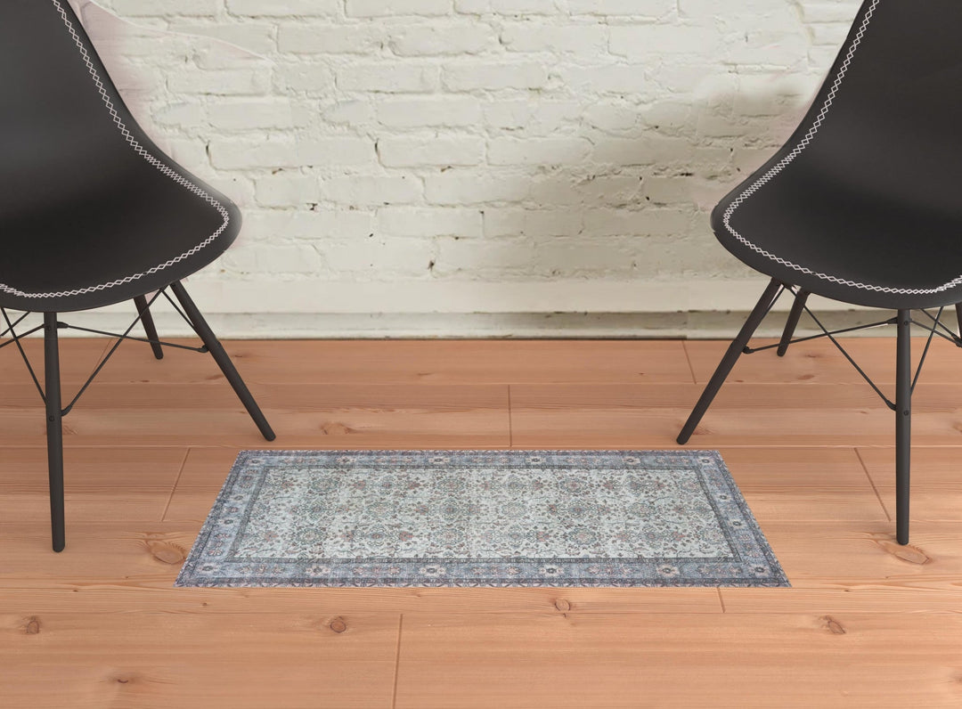 2 X 3 Ivory And Blue Oriental Power Loom Stain Resistant Area Rug Image 4