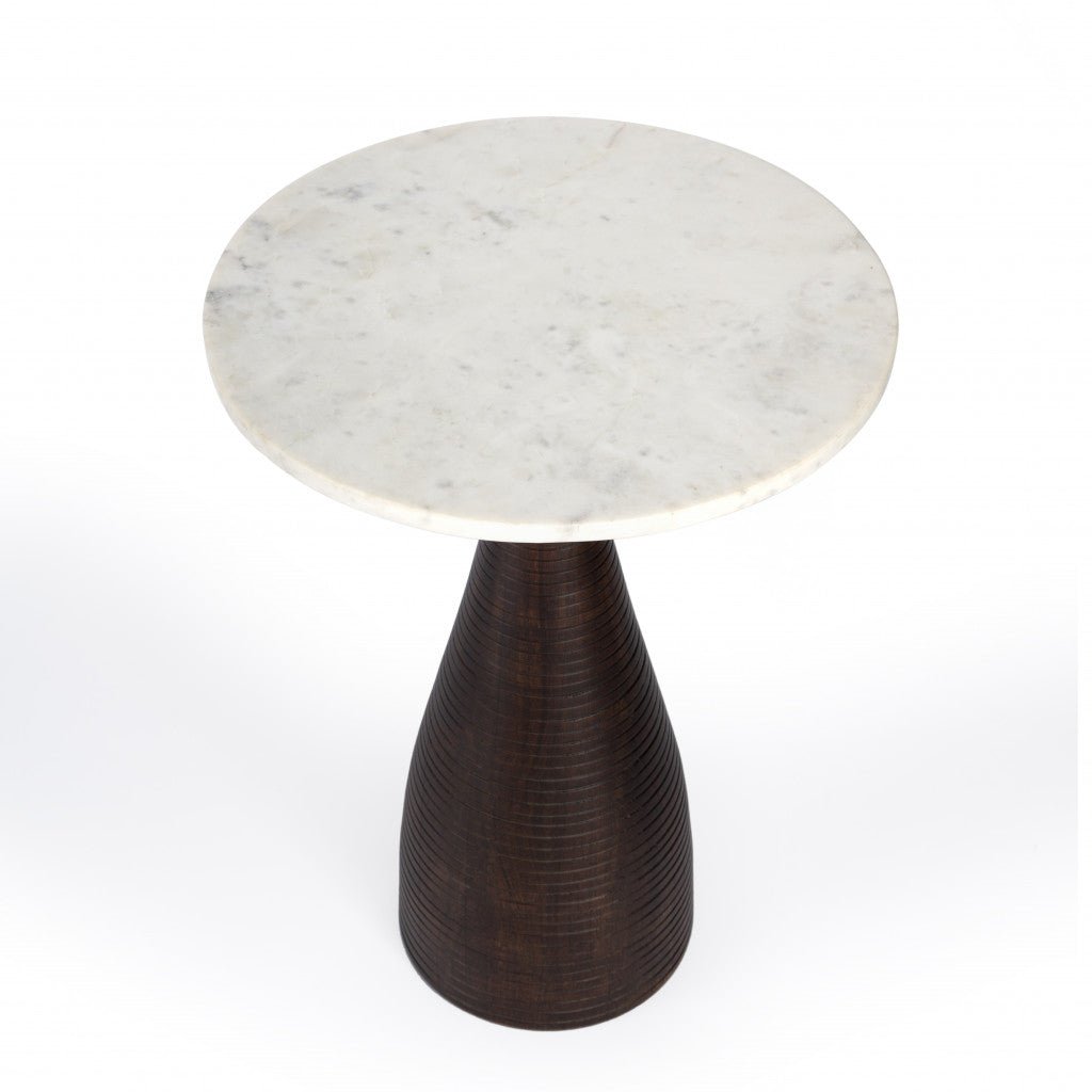 22" Brown Marble Round End Table Image 4