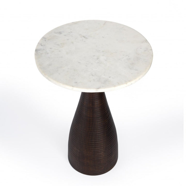 22" Brown Marble Round End Table Image 4