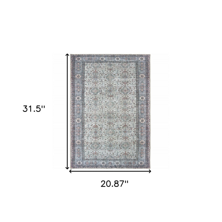 2 X 3 Ivory And Blue Oriental Power Loom Stain Resistant Area Rug Image 5