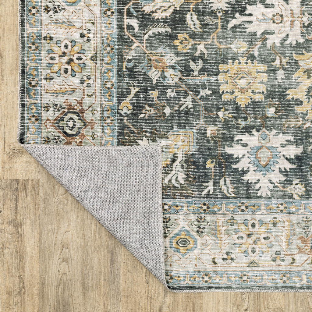 2 X 3 Grey Charcoal Gold Brown Ivory Pale Sage And Light Blue Oriental Printed Stain Resistant Non Skid Area Rug Image 6