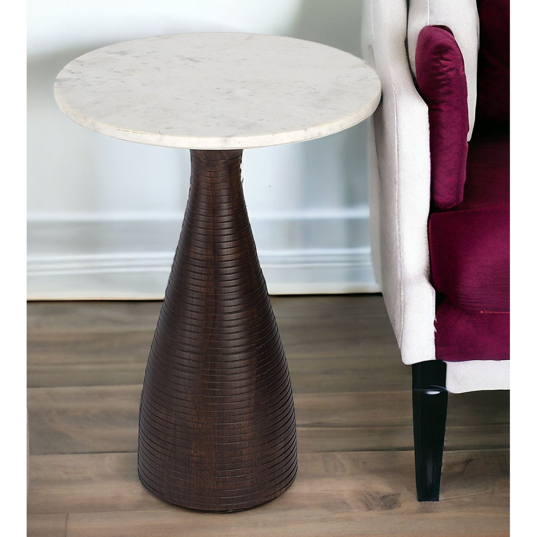 22" Brown Marble Round End Table Image 8