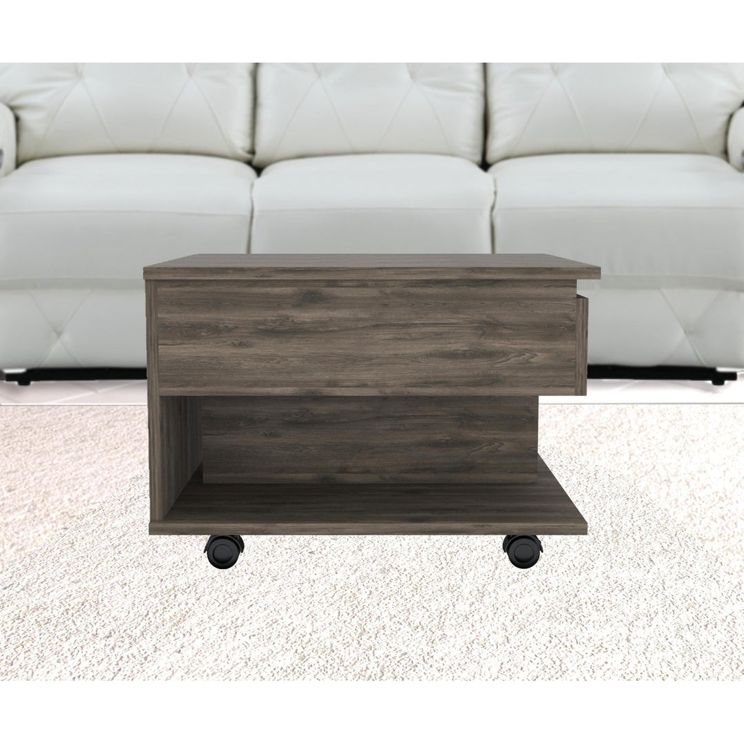 22" Dark Brown Manufactured Wood Rectangular Lift Top Coffee Table With Drawer Image 4