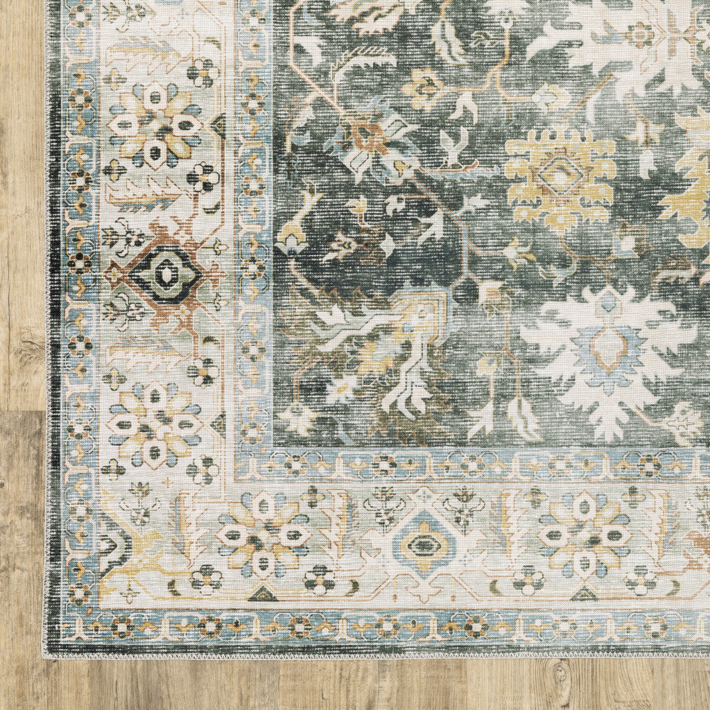 2 X 3 Grey Charcoal Gold Brown Ivory Pale Sage And Light Blue Oriental Printed Stain Resistant Non Skid Area Rug Image 8