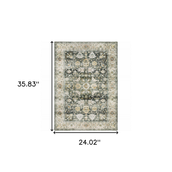 2 X 3 Grey Charcoal Gold Brown Ivory Pale Sage And Light Blue Oriental Printed Stain Resistant Non Skid Area Rug Image 10