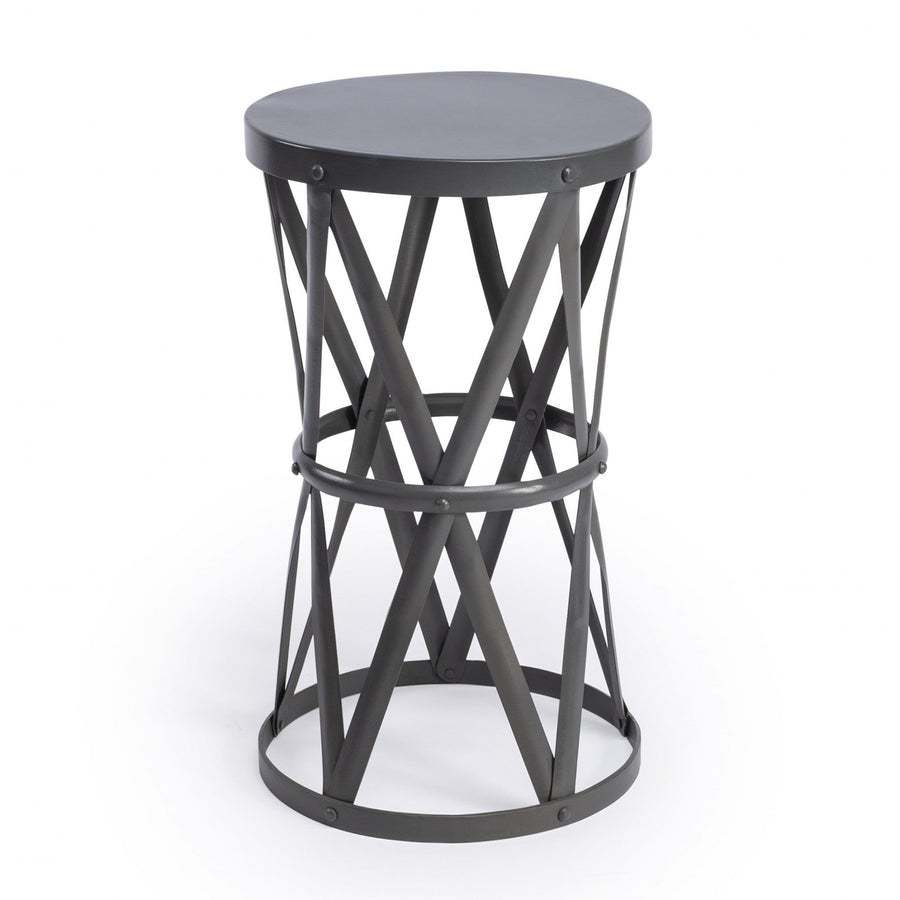 22" Gray Iron Hourglass Base Round Top End Table Image 1