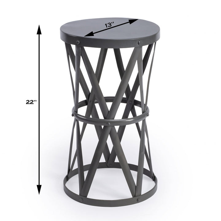 22" Gray Iron Hourglass Base Round Top End Table Image 3