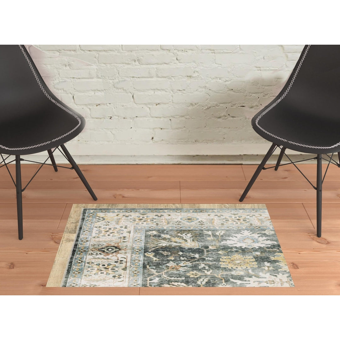 2 X 3 Grey Charcoal Gold Brown Ivory Pale Sage And Light Blue Oriental Printed Stain Resistant Non Skid Area Rug Image 11