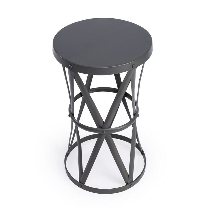 22" Gray Iron Hourglass Base Round Top End Table Image 5