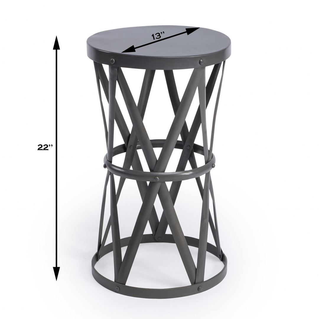 22" Gray Iron Hourglass Base Round Top End Table Image 8