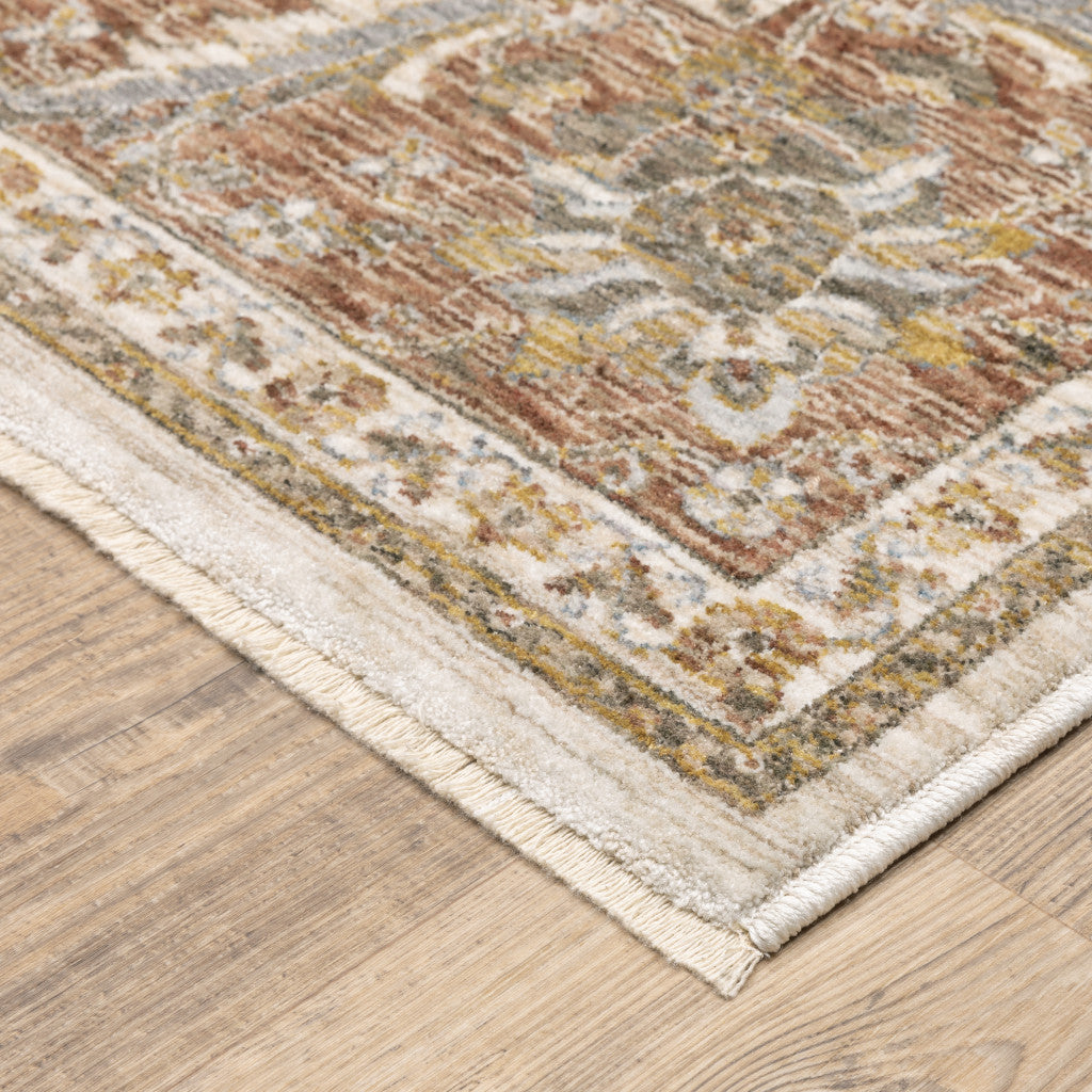 2 X 3 Rust And Ivory Oriental Power Loom Stain Resistant Area Rug With Fringe Image 2