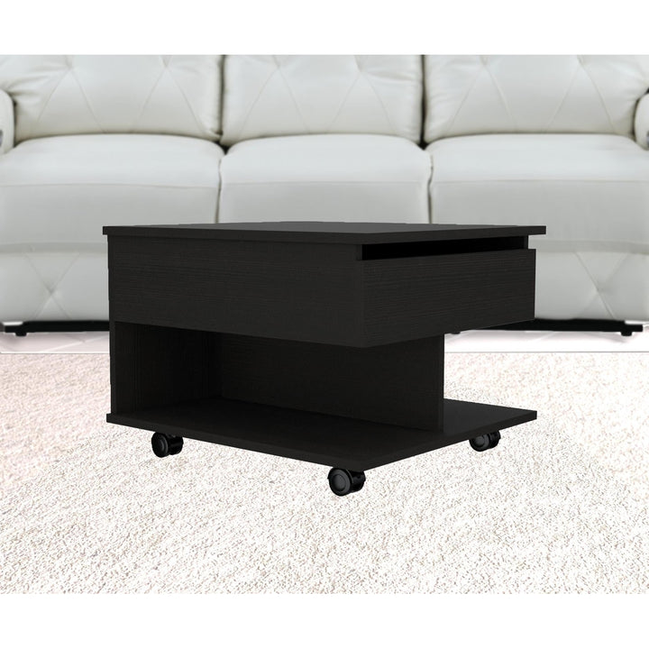 22" Black Manufactured Wood Rectangular Lift Top Coffee Table With Drawer Image 4