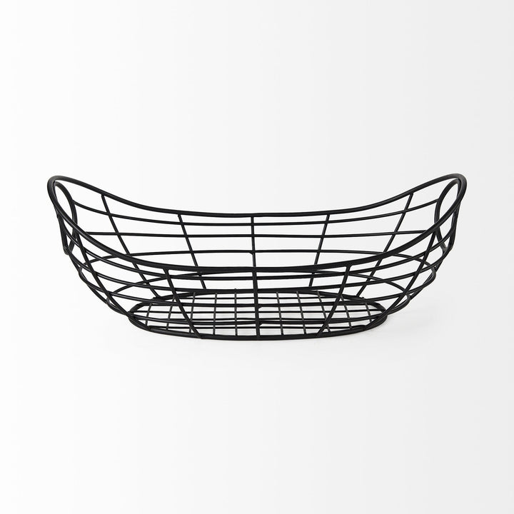 22" Black Metal Oval Storage Basket Image 2