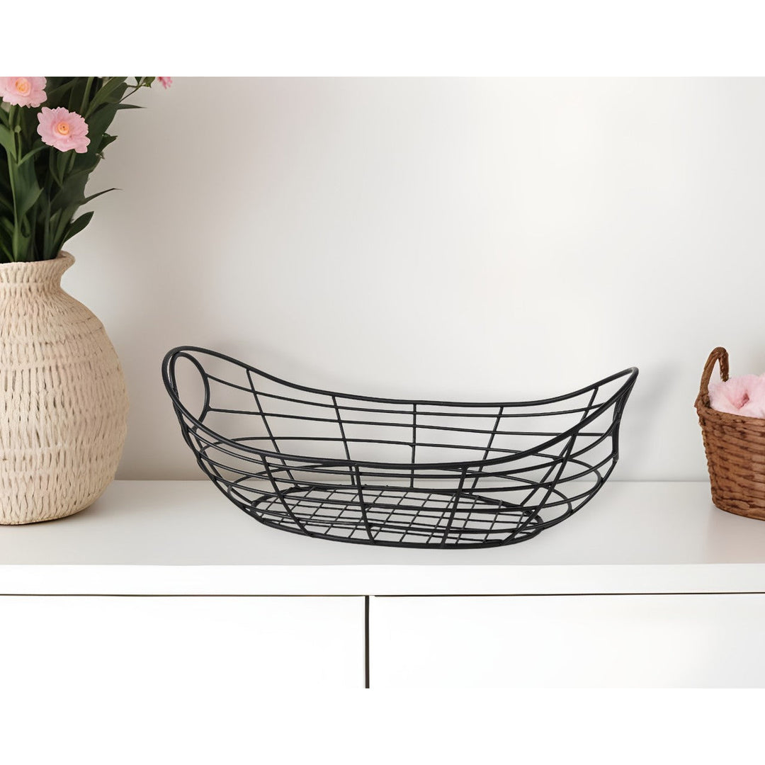 22" Black Metal Oval Storage Basket Image 10