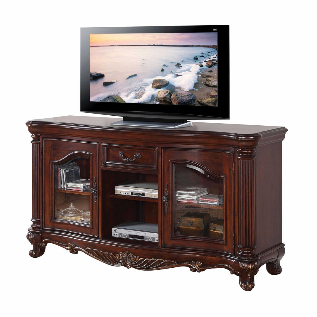 20" Brown Cabinet Enclosed Storage TV Stand with Bookcase Image 1