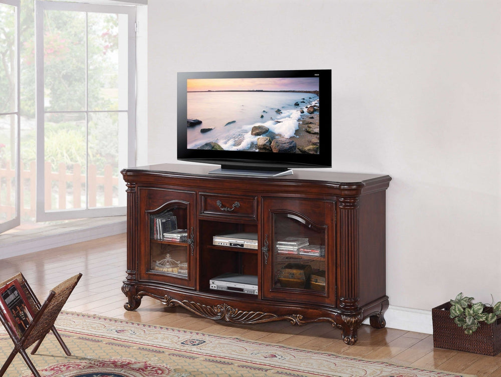 20" Brown Cabinet Enclosed Storage TV Stand with Bookcase Image 2