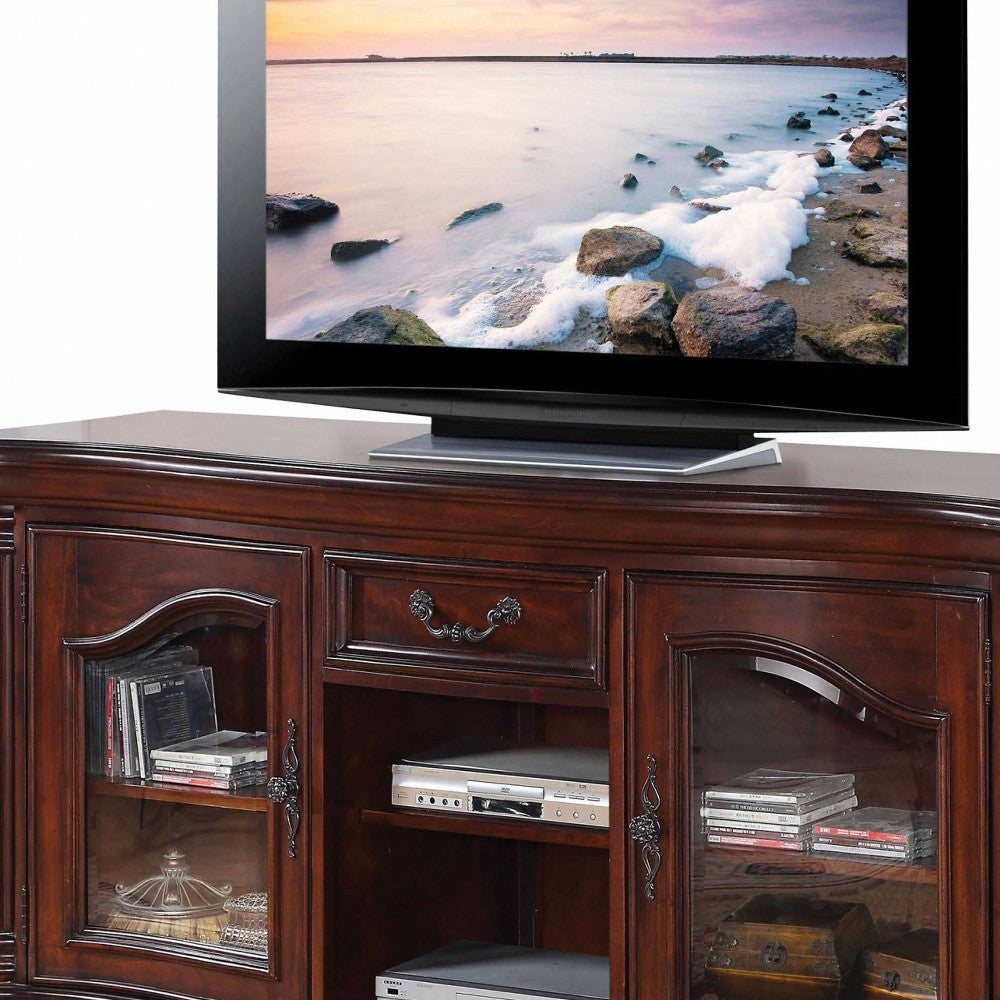 20" Brown Cabinet Enclosed Storage TV Stand with Bookcase Image 3