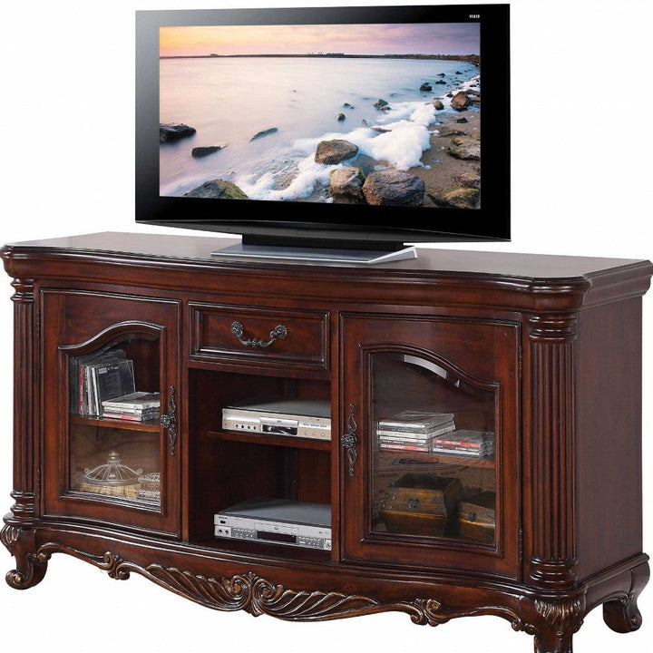 20" Brown Cabinet Enclosed Storage TV Stand with Bookcase Image 4